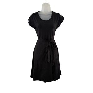 Toad&Co Cue Wrap Cafe Dress Womens XS Black Belted T Shirt Short Sleeve Jersey